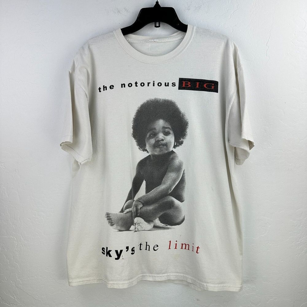 The Notorious BIG Sky's The Limit T-shirt Mens White Black Streetwear Hip Hop